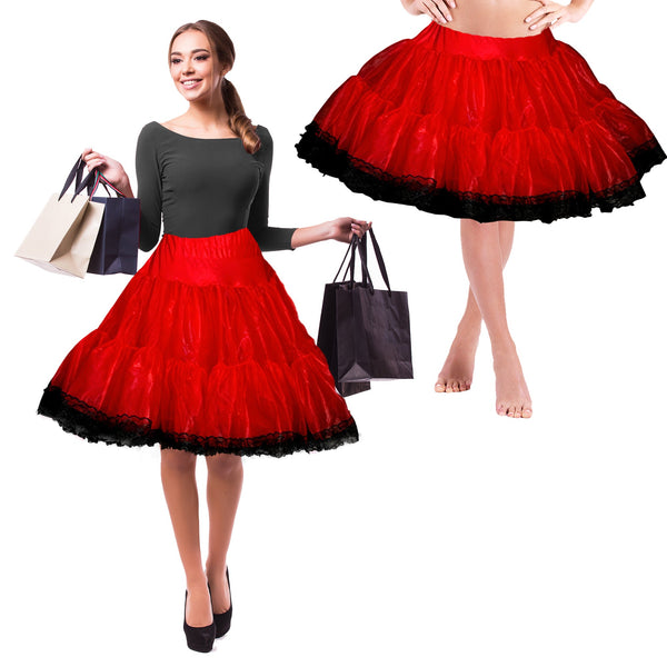 Zooey Luxury Chiffon Adult Petticoat Slip-Red/Black