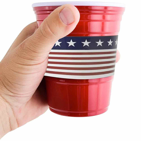 18oz Reusable Red Party Cup with US Flag | Durable ABS plastic, BPA-free | Perfect for Parties, Camping & Outdoors