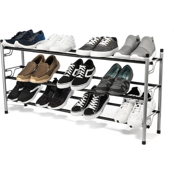 DIY 3-Tier Patented Adjustable Shoe Storage Rack-Portable Metal Shoe Rack with Rubber Feet