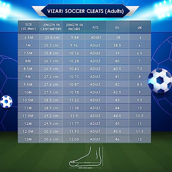 Size Chart for Valencia Firm Ground Soccer Shoes - Black/White