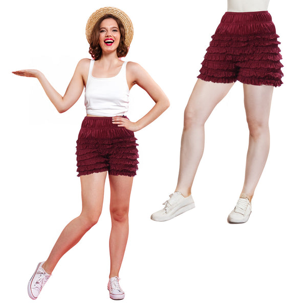 N20 Women's Sexy High Waist Ruffled Petti pants - Wine