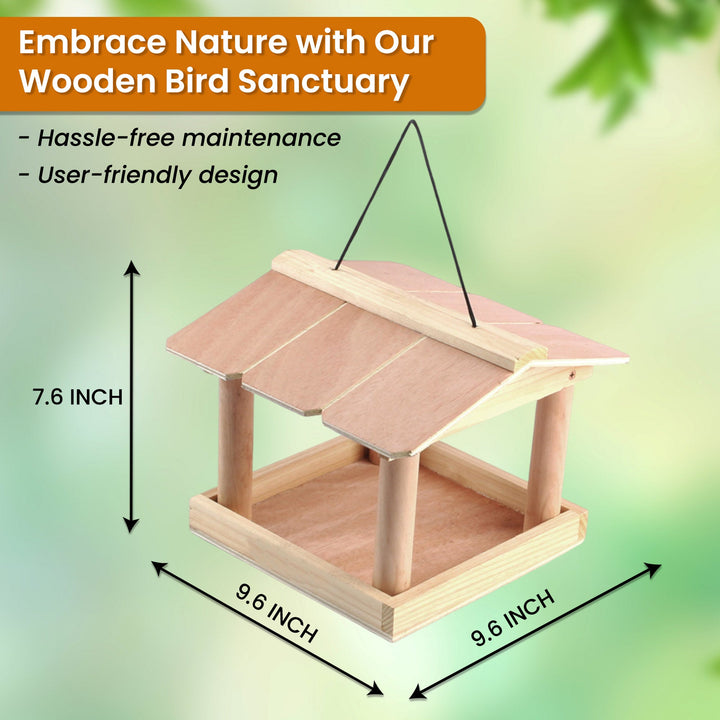 Pet Feeders | CasaFoyer Rustic Wooden Hanging Bird Table Feeder with Wide Open Tray | A Rooftop Haven for Birds | casafoyer.myshopify.com