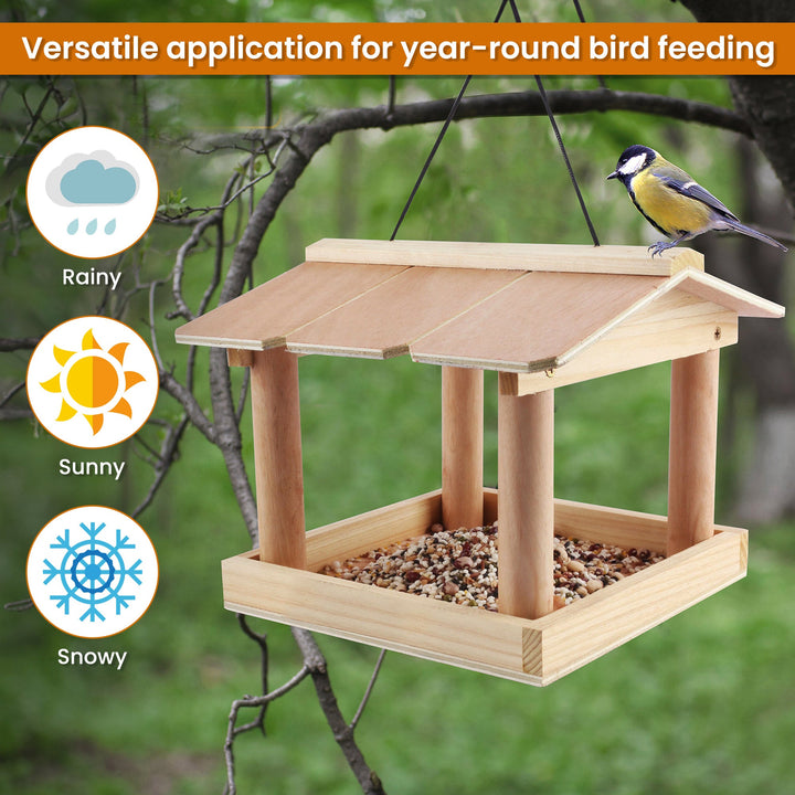 Pet Feeders | CasaFoyer Rustic Wooden Hanging Bird Table Feeder with Wide Open Tray | A Rooftop Haven for Birds | casafoyer.myshopify.com