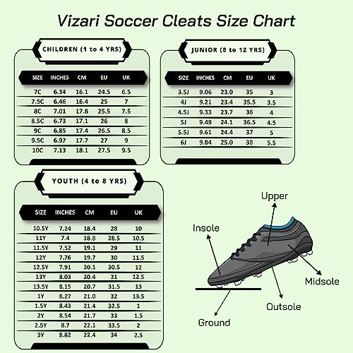 Size Chart for Zodiac Junior Firm Ground Soccer Cleats - Black